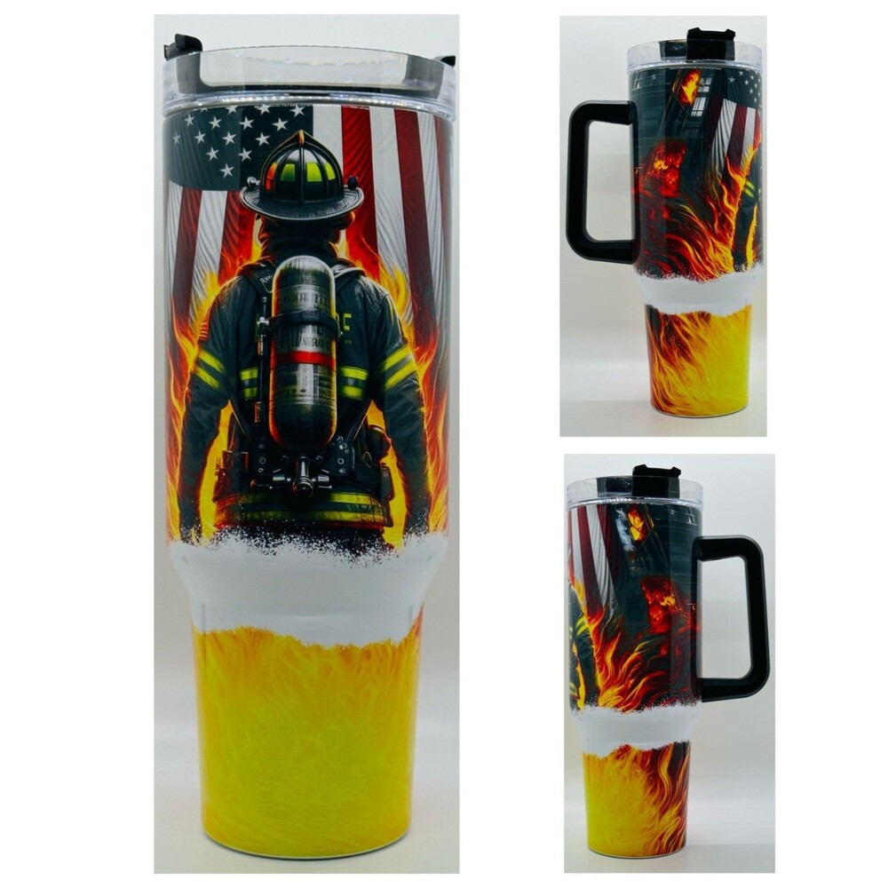 "Firefighter" NEW 40 oz. Stainless Steel Tumbler w/Handle & Straw